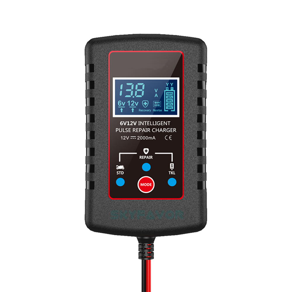 Universal Pulse Repair Battery Charger 6V 12V 2A- Intelligent Automatic for Lead Acid (Motorcycle) with SAE Plug Battery Charger