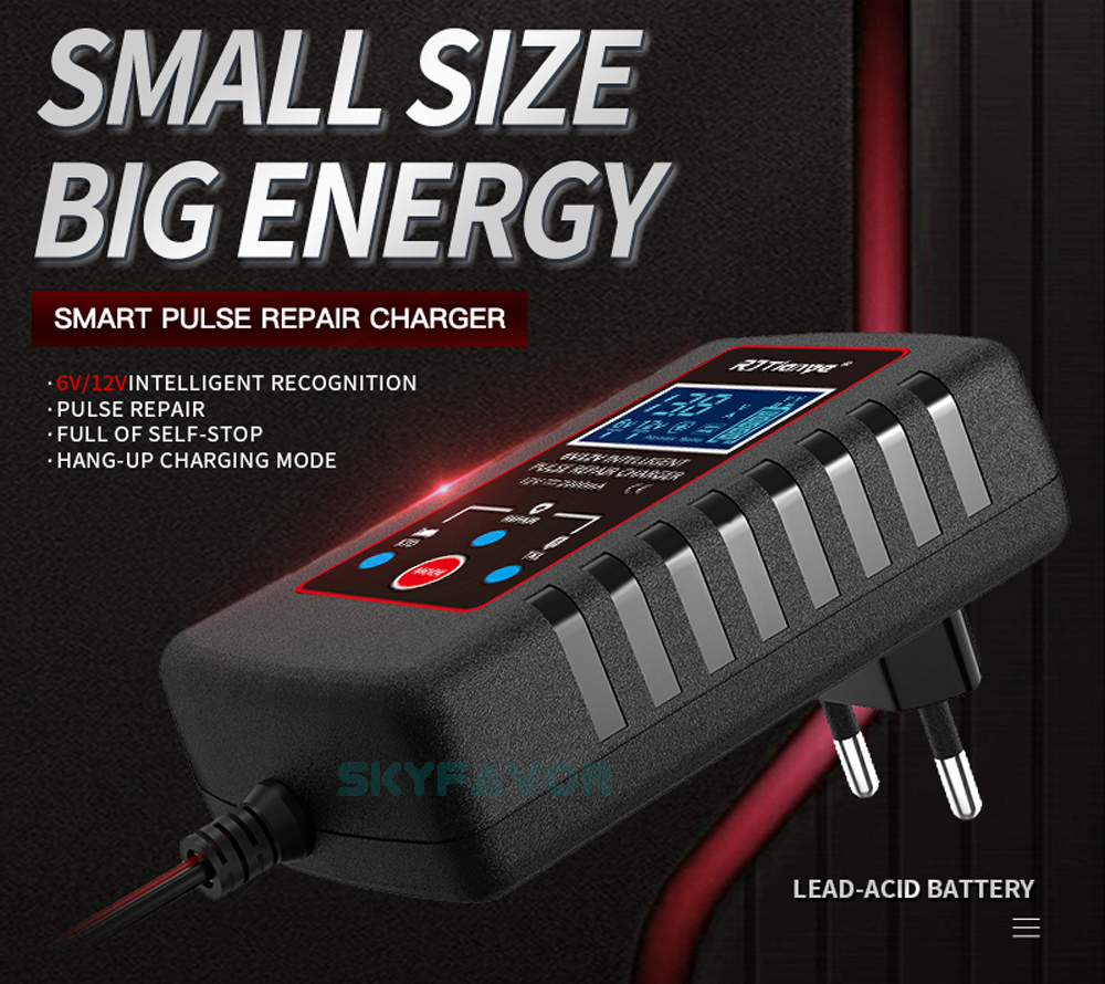 Universal Pulse Repair Battery Charger 6V 12V 2A- Intelligent Automatic for Lead Acid (Motorcycle) with SAE Plug Battery Charger