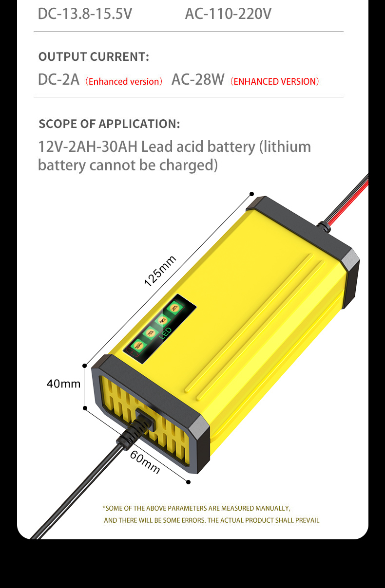 Factory Price Smart Automatic Car Battery Charger 12V 2A - Universal for Lead Acid/Gel/AGM/VRLA (Motorcycle/Car) Battery Charger