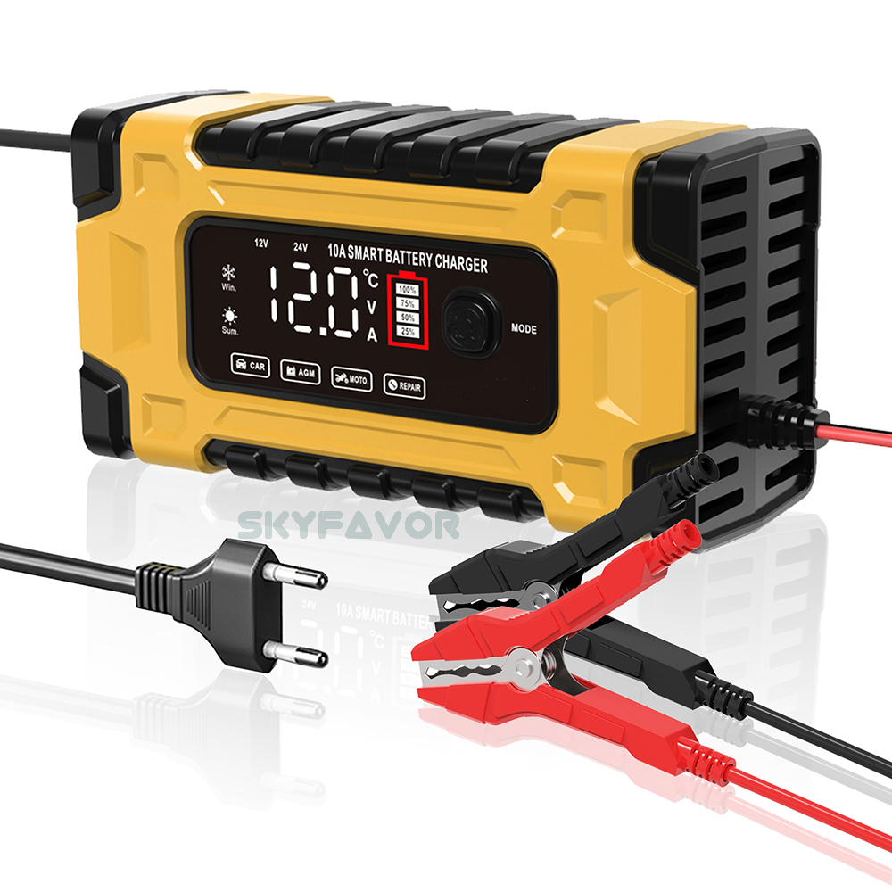 Professional 12V 24V Car Battery Charger 12V 24V 5A-10A Pulse Repair & OTP Protection for Gel/AGM Deep Cycle Car Battery Charger