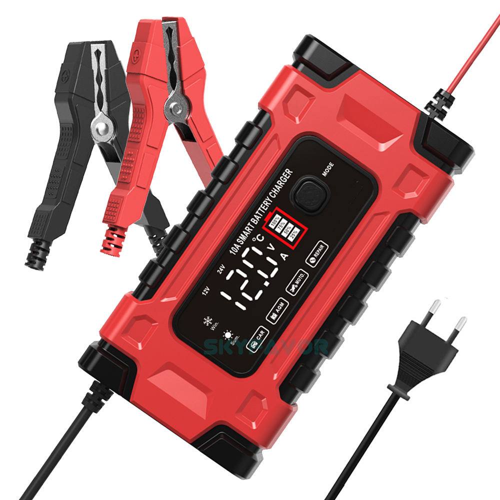 Professional 12V 24V Car Battery Charger 12V 24V 5A-10A Pulse Repair & OTP Protection for Gel/AGM Deep Cycle Car Battery Charger
