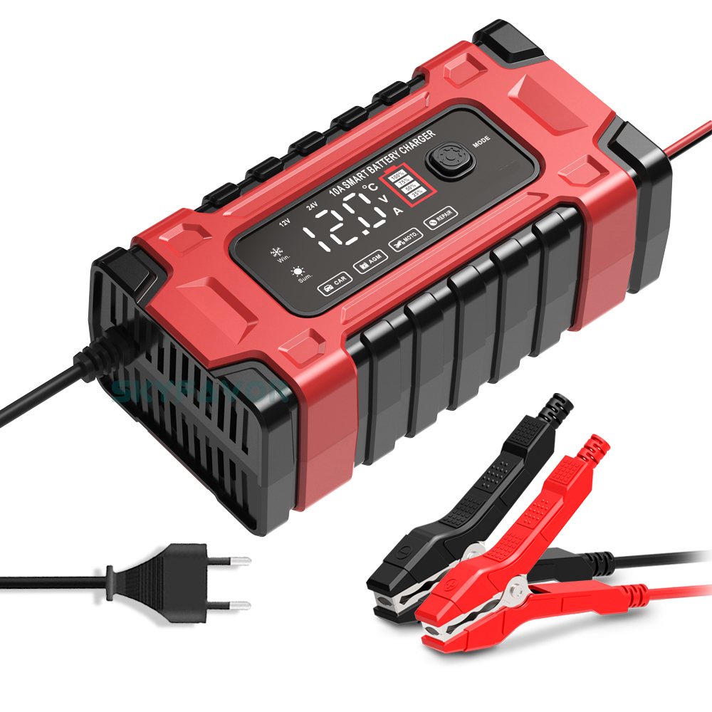 Professional 12V 24V Car Battery Charger 12V 24V 5A-10A Pulse Repair & OTP Protection for Gel/AGM Deep Cycle Car Battery Charger