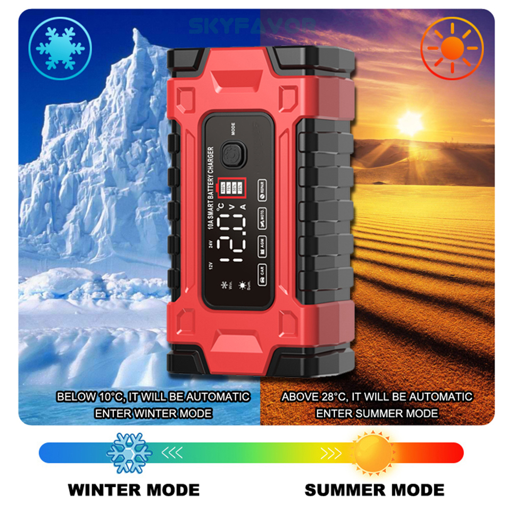 Professional 12V 24V Car Battery Charger 12V 24V 5A-10A Pulse Repair & OTP Protection for Gel/AGM Deep Cycle Car Battery Charger