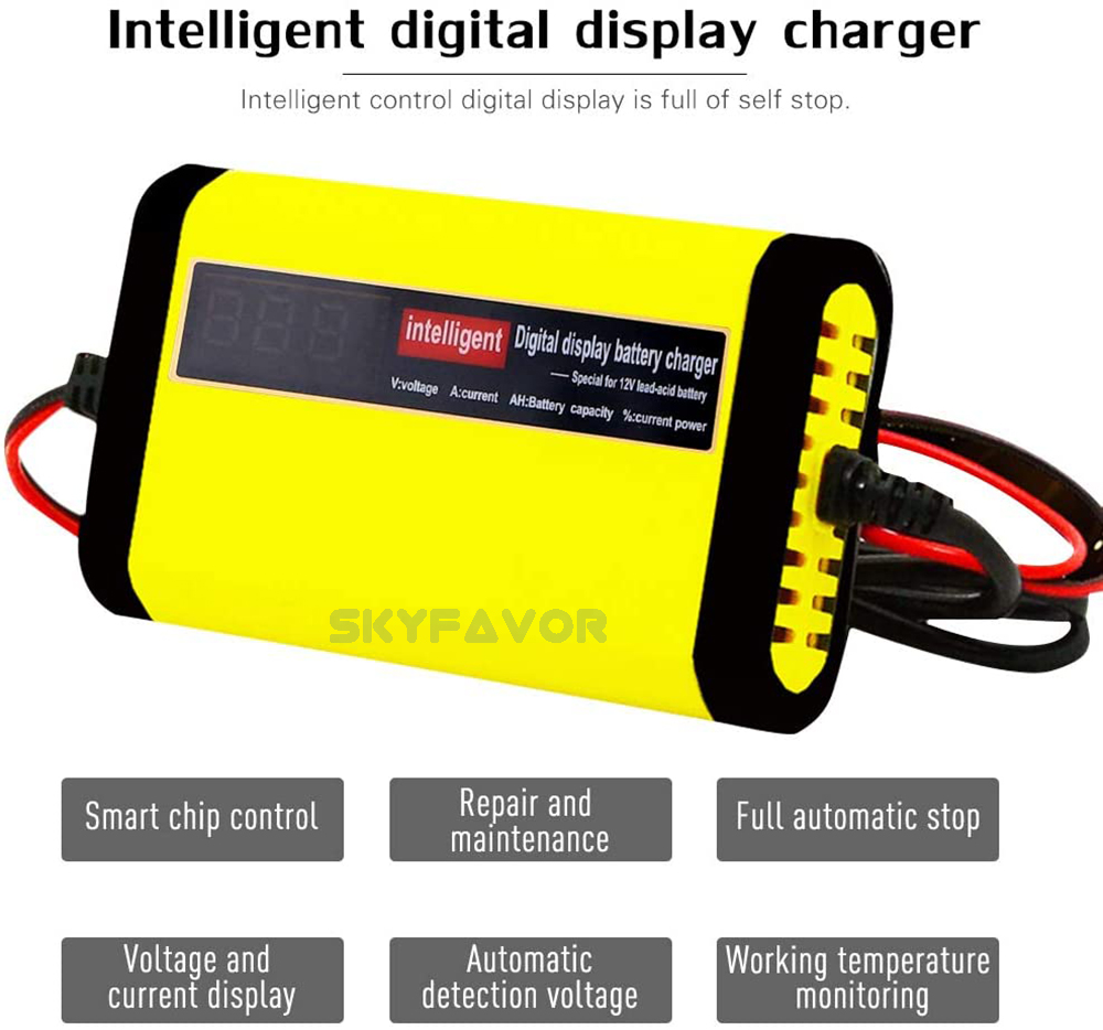 12V 2A Automatic Car Battery Charger for Baby Toy Car Motorcycle LED Display Smart Charger for AGM/GEL Lead Acid Battery Charger