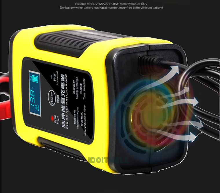 Portable 12V Battery Charger 12V 6A Smart Automatic Maintenance-free Deep Cycle Lead Acid Car Battery Charger with Pulse Repair