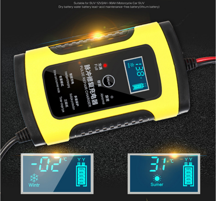 Portable 12V Battery Charger 12V 6A Smart Automatic Maintenance-free Deep Cycle Lead Acid Car Battery Charger with Pulse Repair