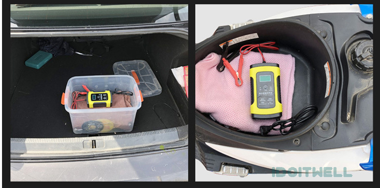 Portable 12V Battery Charger 12V 6A Smart Automatic Maintenance-free Deep Cycle Lead Acid Car Battery Charger with Pulse Repair