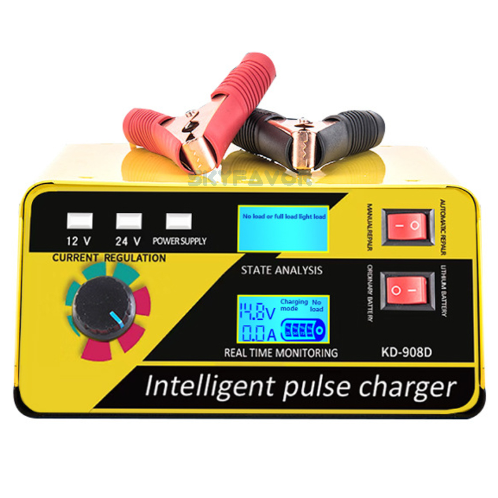 260W Large Power Universal 12V 24V Car Battery Charger 12V 24V LED Display Electric SUV Truck Boat Charger for Motorcycle Car