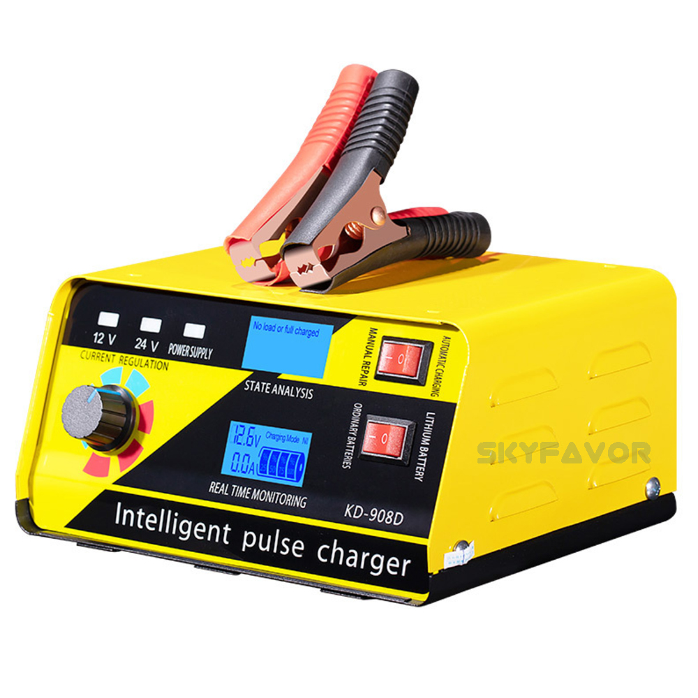 260W Large Power Universal 12V 24V Car Battery Charger 12V 24V LED Display Electric SUV Truck Boat Charger for Motorcycle Car