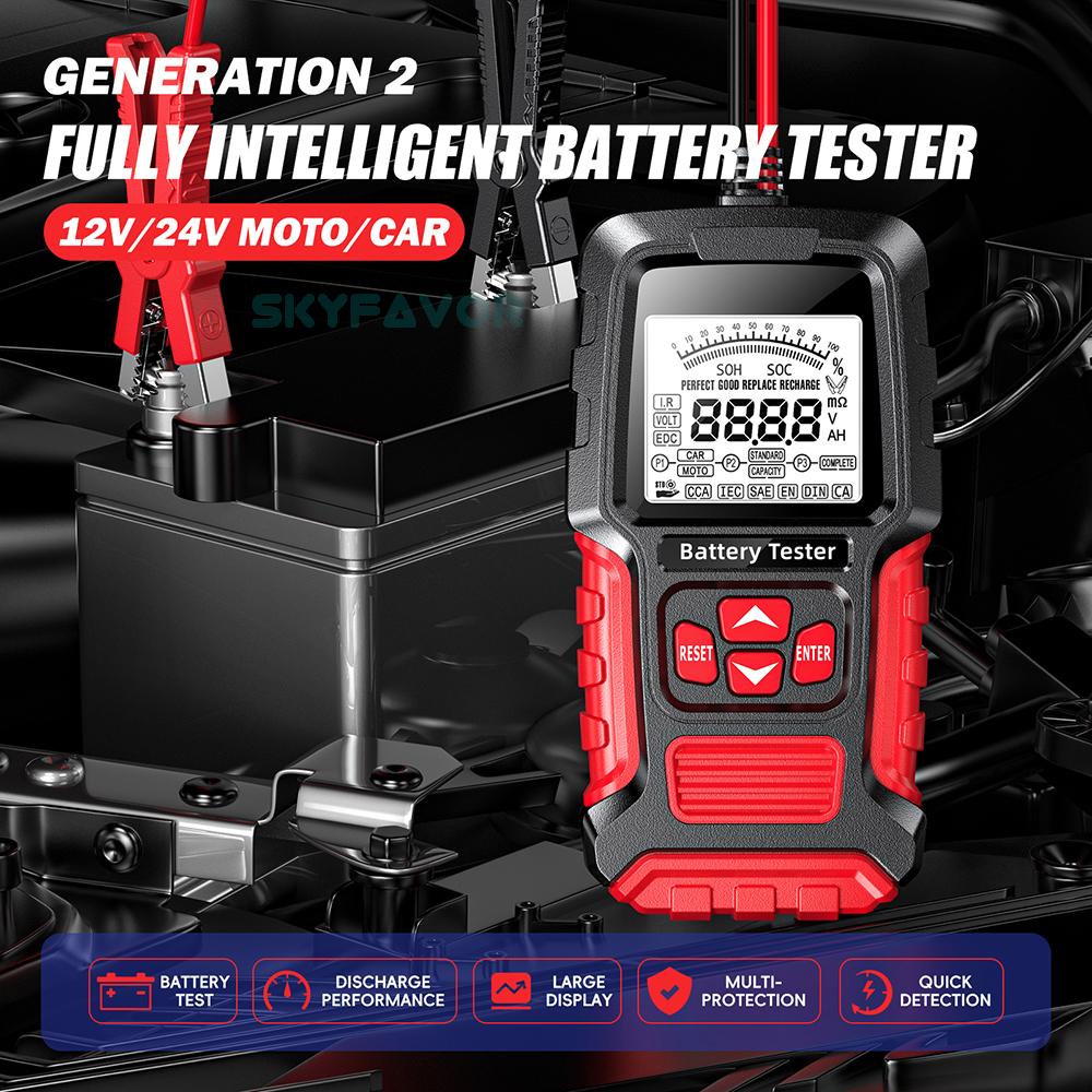 12V 24V Universal Car Battery Tester - Automatic Lead Acid Analyzer with CCA & Internal Resistance Test (Car/Truck/Motorcycle)
