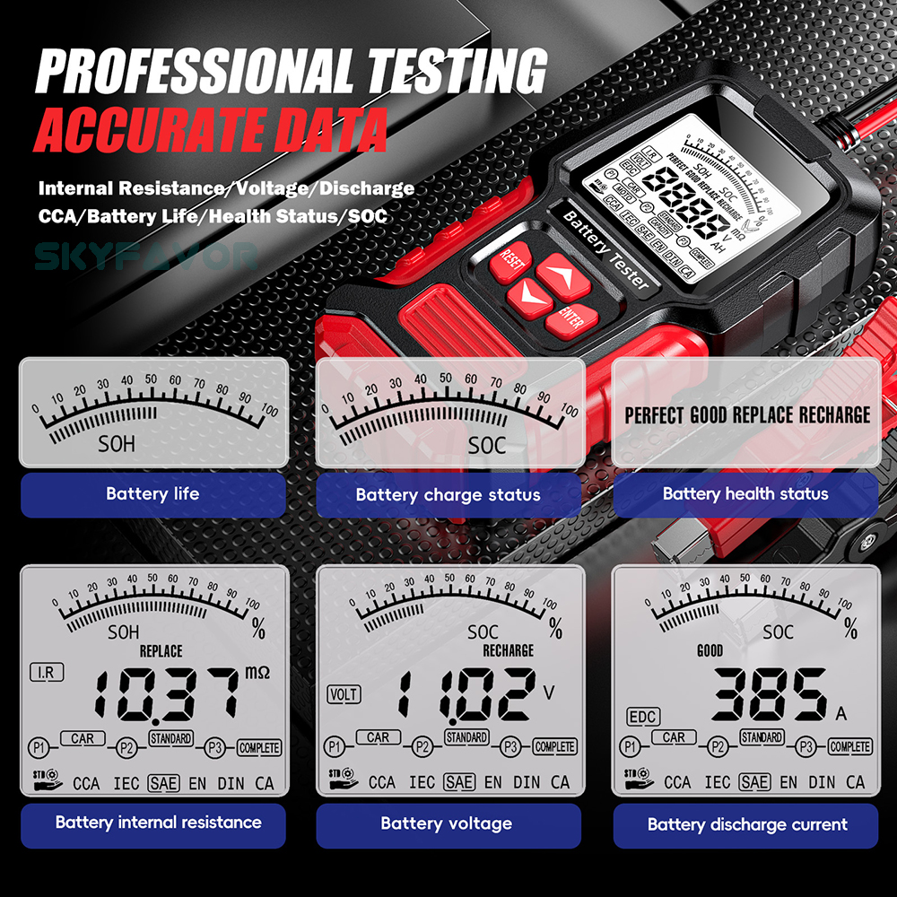 12V 24V Universal Car Battery Tester - Automatic Lead Acid Analyzer with CCA & Internal Resistance Test (Car/Truck/Motorcycle)
