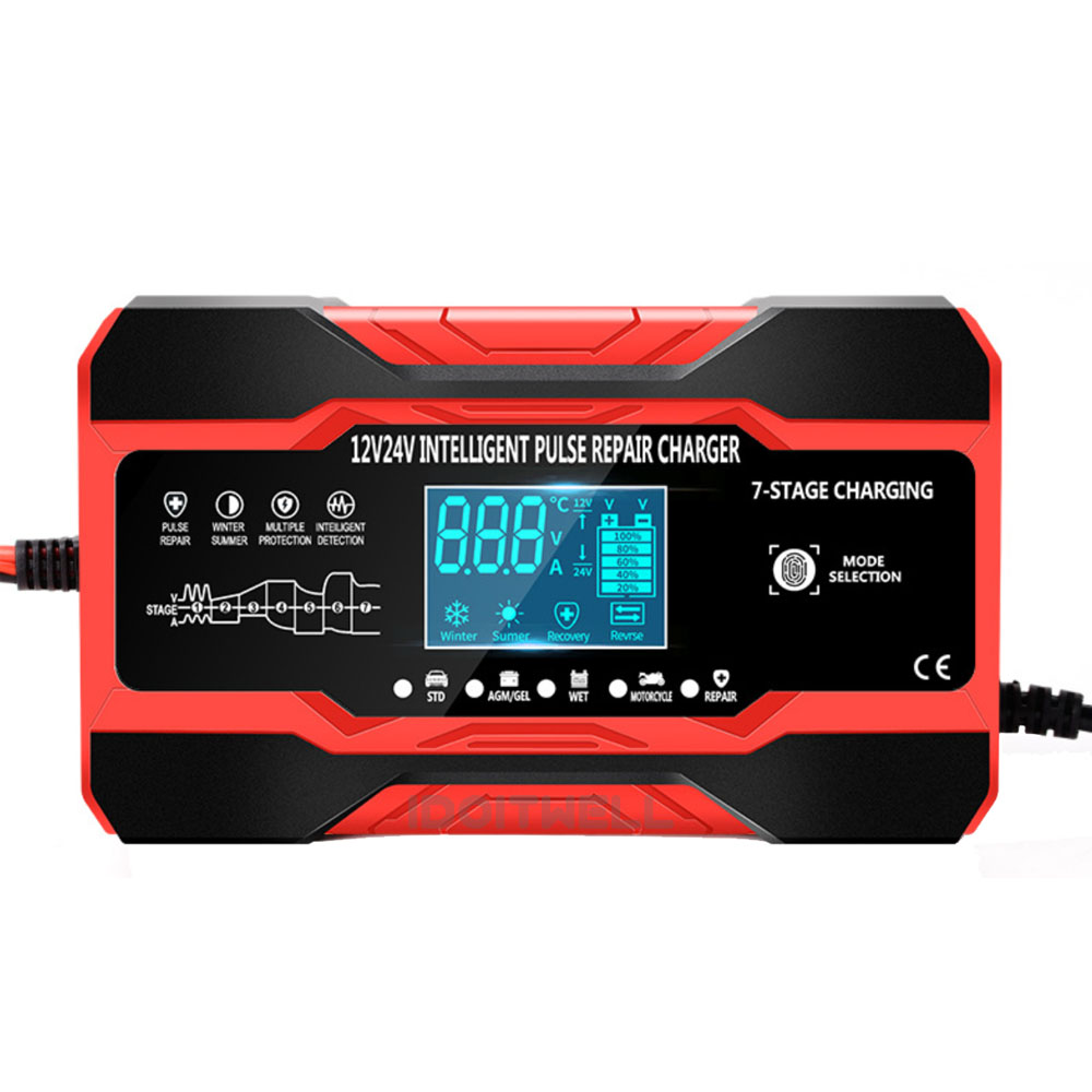 12V 24V Touch Screen Car Battery Charger - Intelligent Pulse Repair Fast Charging for GEL/WET Lead Acid 12V Car Battery Charger