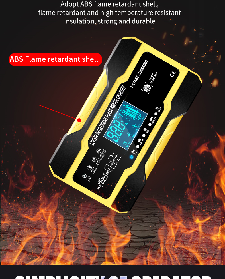 12V 24V Touch Screen Car Battery Charger - Intelligent Pulse Repair Fast Charging for GEL/WET Lead Acid 12V Car Battery Charger