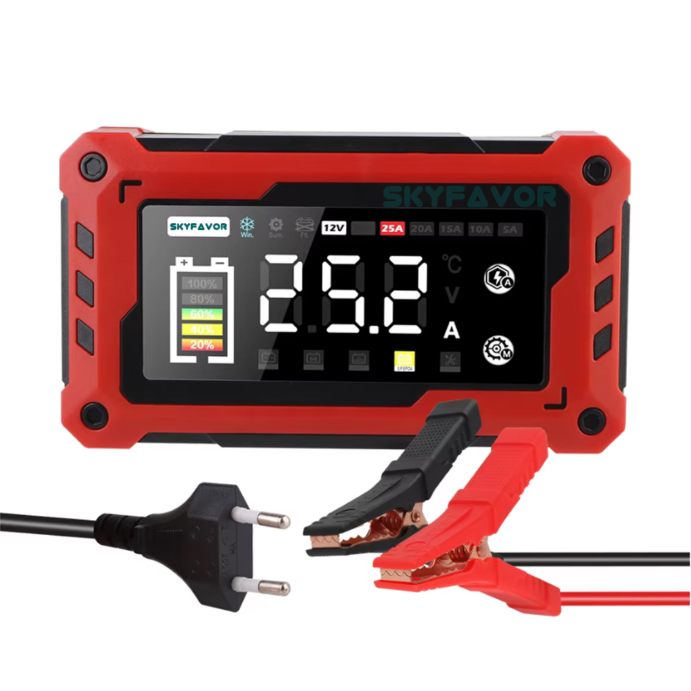 12V 24V Smart Mini Car Battery Charger - 5A/10A/15A/20A/25A Adjustable Current, High Power for Lead Acid LiFePO4 Battery Charger