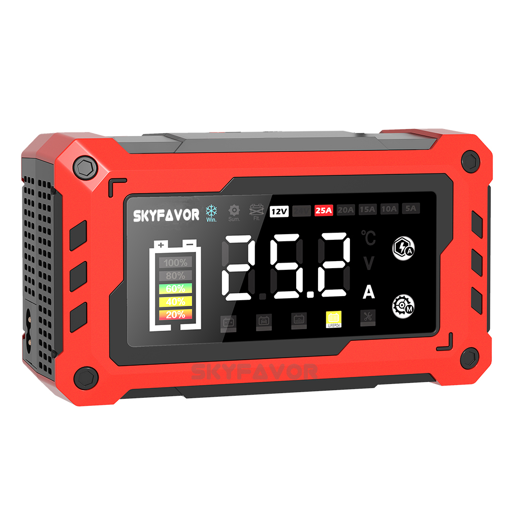 12V 24V Smart Mini Car Battery Charger - 5A/10A/15A/20A/25A Adjustable Current, High Power for Lead Acid LiFePO4 Battery Charger