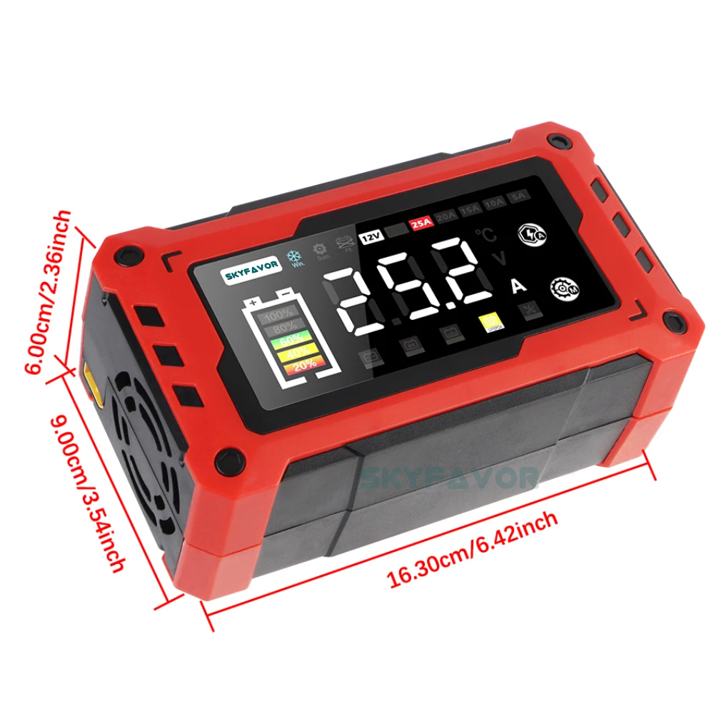 12V 24V Smart Mini Car Battery Charger - 5A/10A/15A/20A/25A Adjustable Current, High Power for Lead Acid LiFePO4 Battery Charger