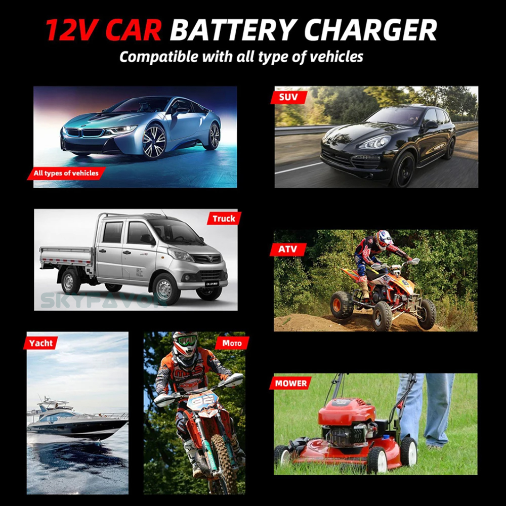 12V 24V Smart Mini Car Battery Charger - 5A/10A/15A/20A/25A Adjustable Current, High Power for Lead Acid LiFePO4 Battery Charger