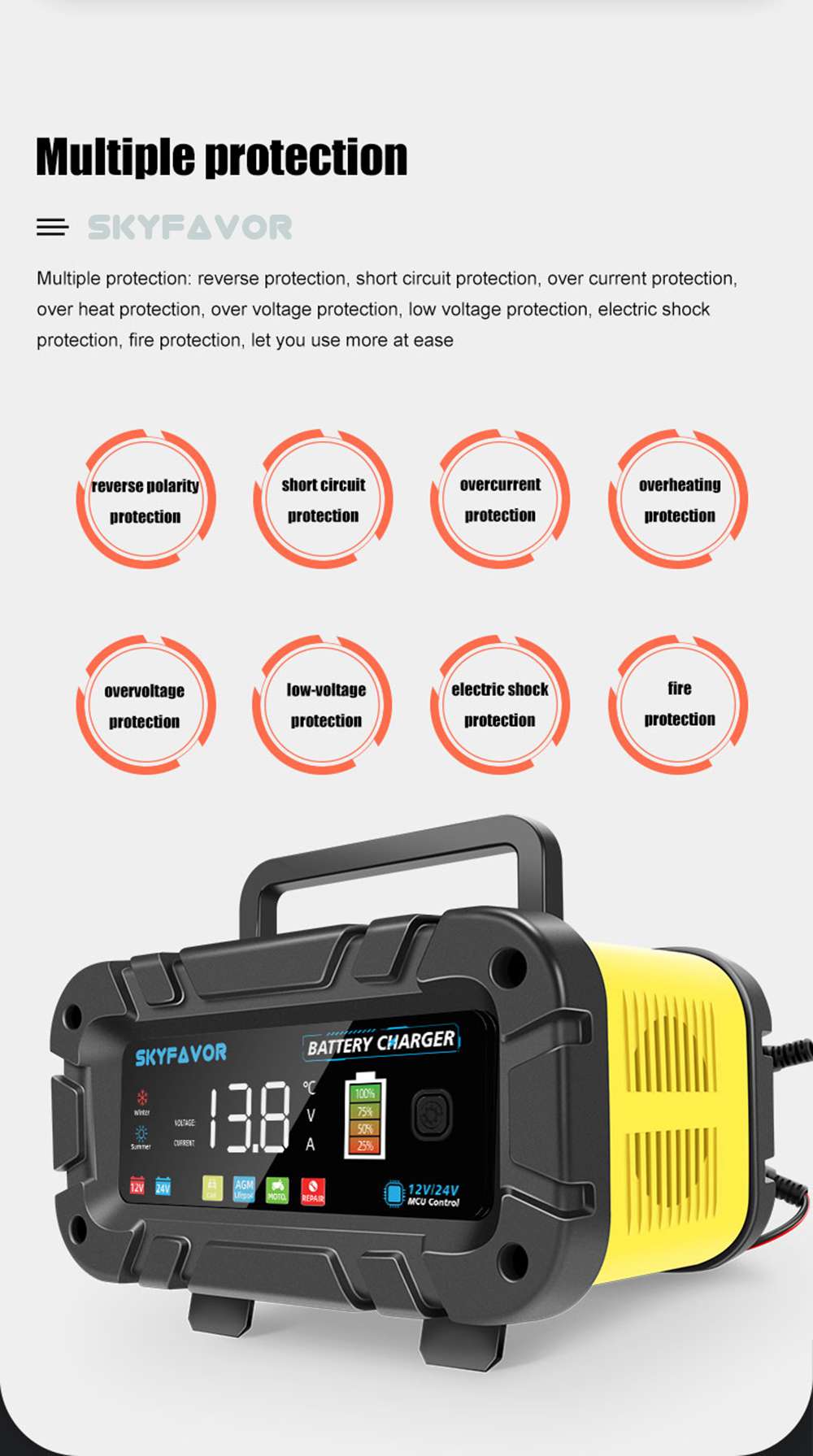 New Professional Automatic Car Battery Charger 12V 20A Battery Charger for Cars Boats Lifepo4 Lead Acid Intelligent for Car Boat