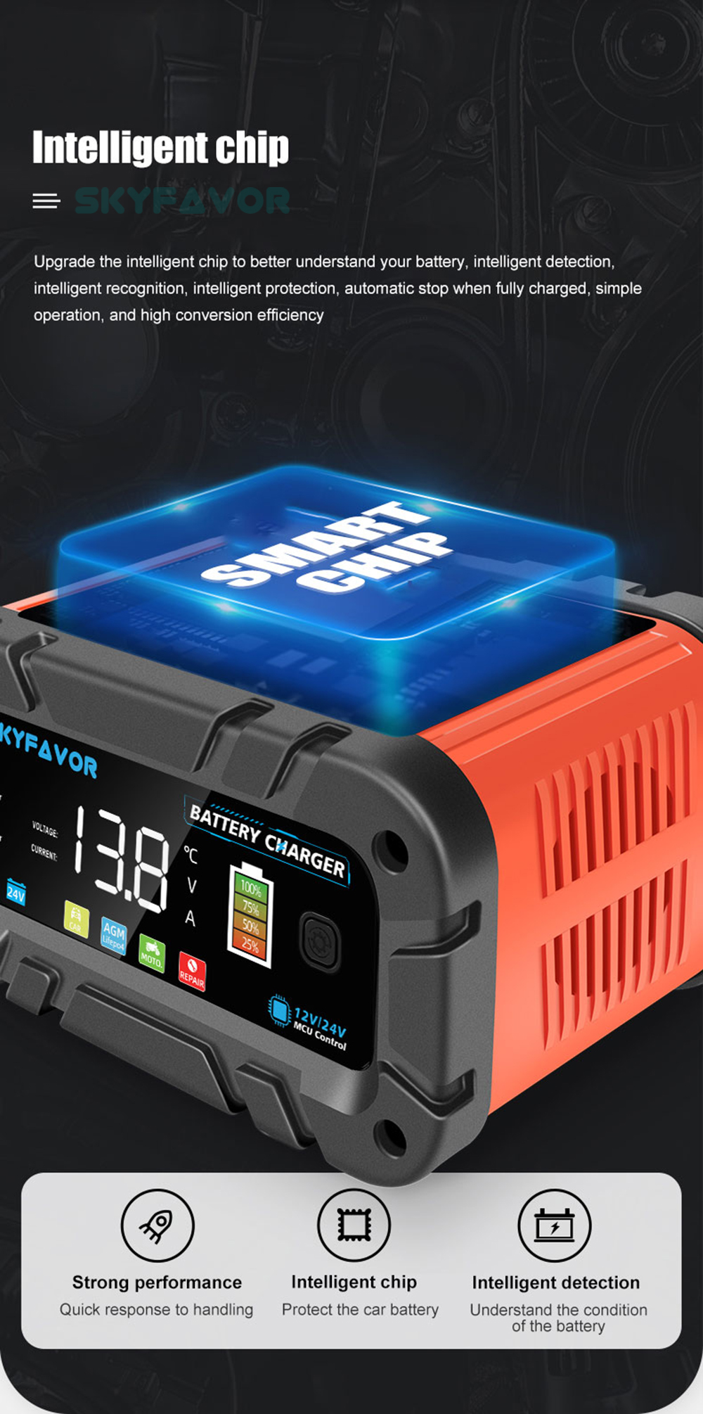 New Professional Automatic Car Battery Charger 12V 20A Battery Charger for Cars Boats Lifepo4 Lead Acid Intelligent for Car Boat