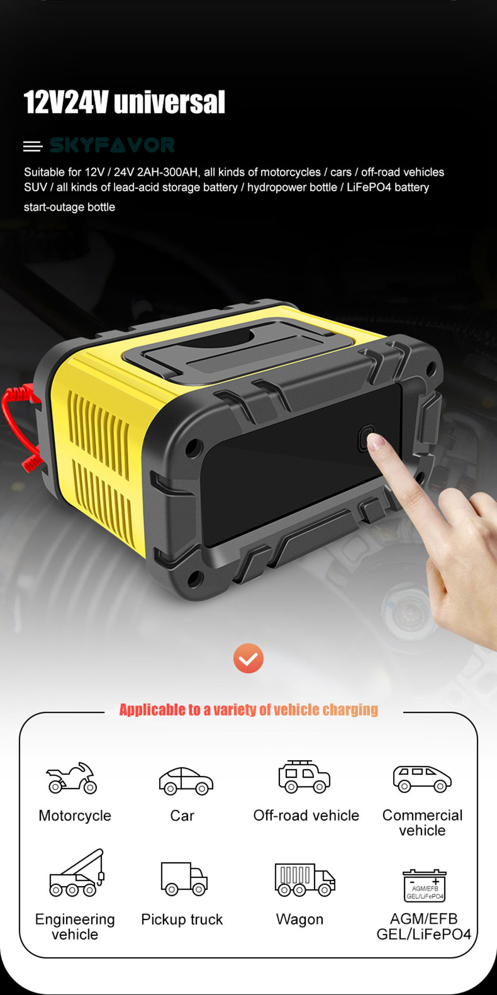 New Professional Automatic Car Battery Charger 12V 20A Battery Charger for Cars Boats Lifepo4 Lead Acid Intelligent for Car Boat