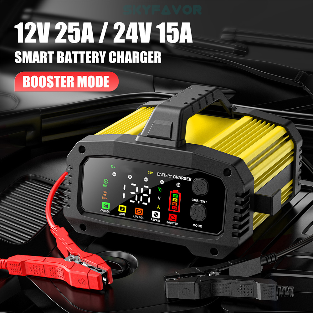 Latest Smart 12V 24V Car Battery Charger Automatic Adjustable Car Charger  Universal Charger for Lead-Acid LiFePO4 Batteries