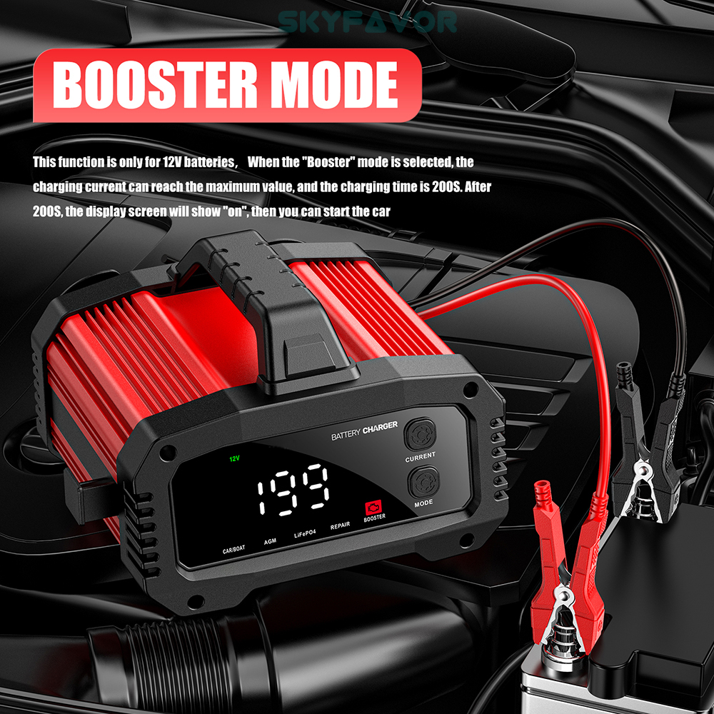 Latest Smart 12V 24V Car Battery Charger Automatic Adjustable Car Charger  Universal Charger for Lead-Acid LiFePO4 Batteries