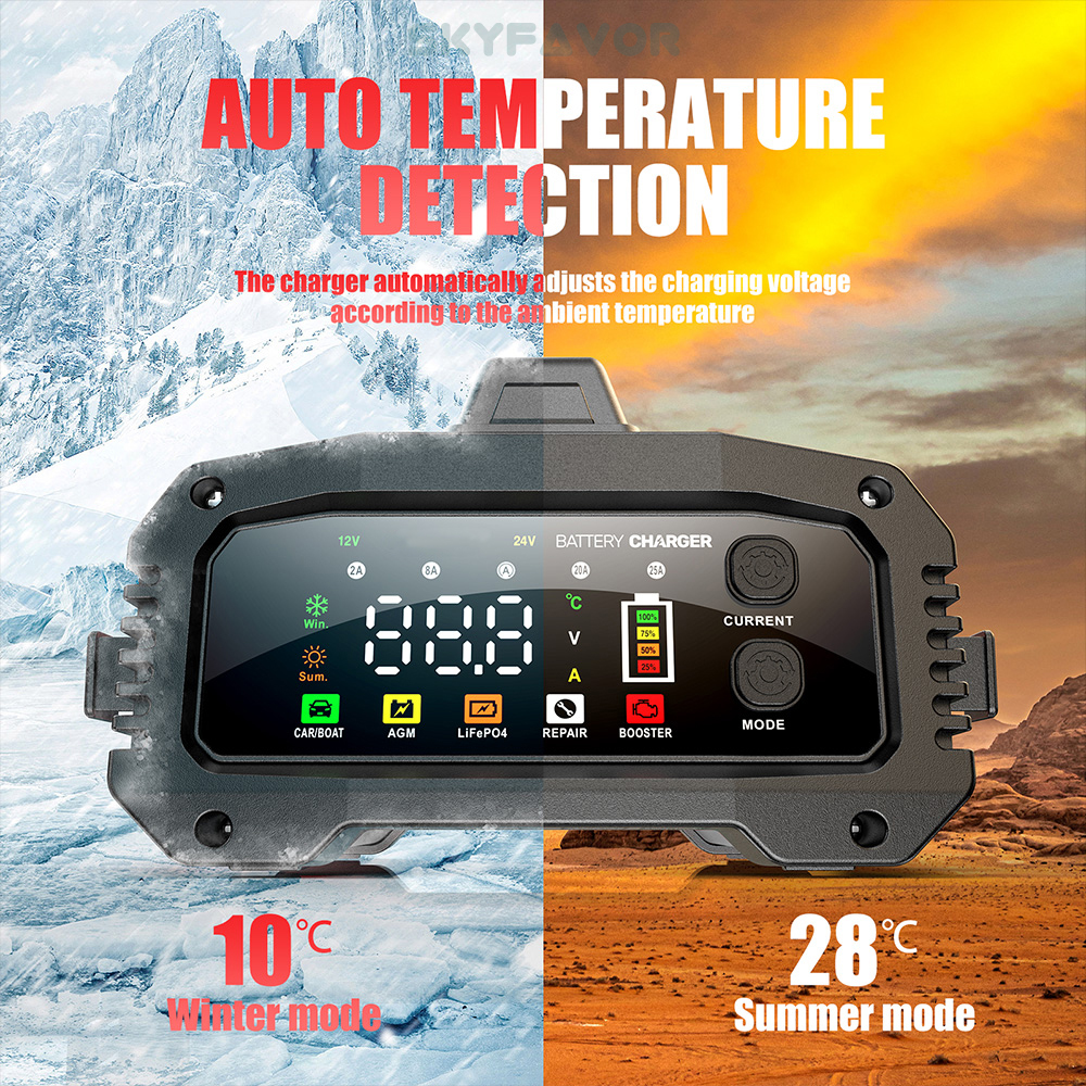 Latest Smart 12V 24V Car Battery Charger Automatic Adjustable Car Charger  Universal Charger for Lead-Acid LiFePO4 Batteries