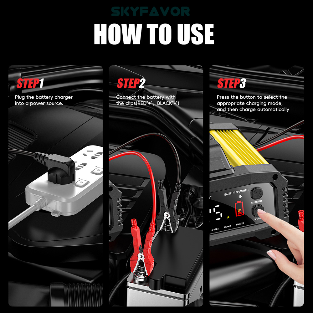 Latest Smart 12V 24V Car Battery Charger Automatic Adjustable Car Charger  Universal Charger for Lead-Acid LiFePO4 Batteries