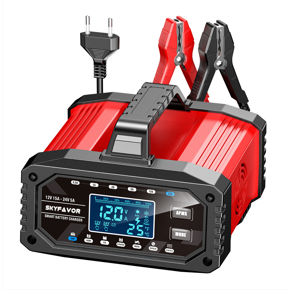 Best Selling Car Battery Charger 12V 24V 15A Auto Fast Adjustable Current Universal 12 Volt Lead Acid Lifepo4 Battery Charger