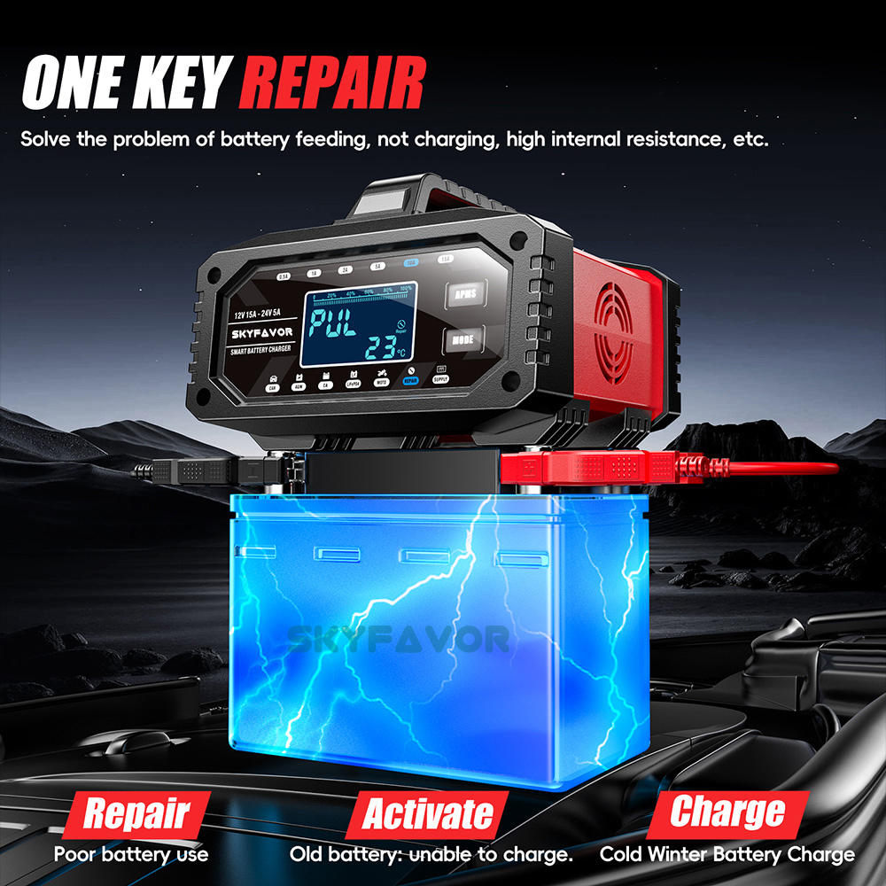 Best Selling Car Battery Charger 12V 24V 15A Auto Fast Adjustable Current Universal 12 Volt Lead Acid Lifepo4 Battery Charger