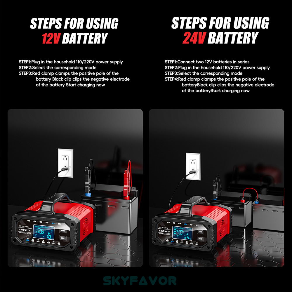 Best Selling Car Battery Charger 12V 24V 15A Auto Fast Adjustable Current Universal 12 Volt Lead Acid Lifepo4 Battery Charger