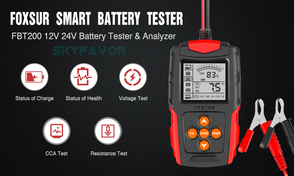 Universal 12V 24V Digital Automotive Battery Tester CCA Analyzer for Cars Trucks Motorcycles Battery with High-Capacity Testing
