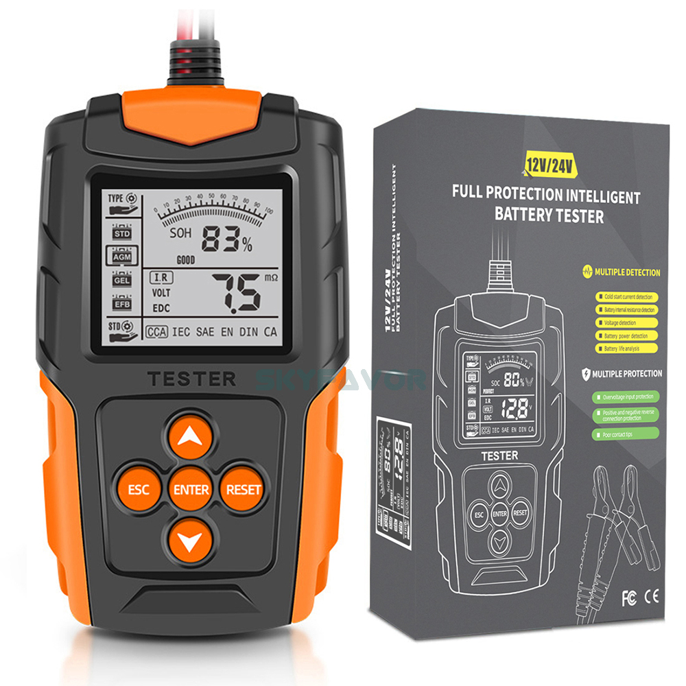 Universal 12V 24V Digital Automotive Battery Tester CCA Analyzer for Cars Trucks Motorcycles Battery with High-Capacity Testing