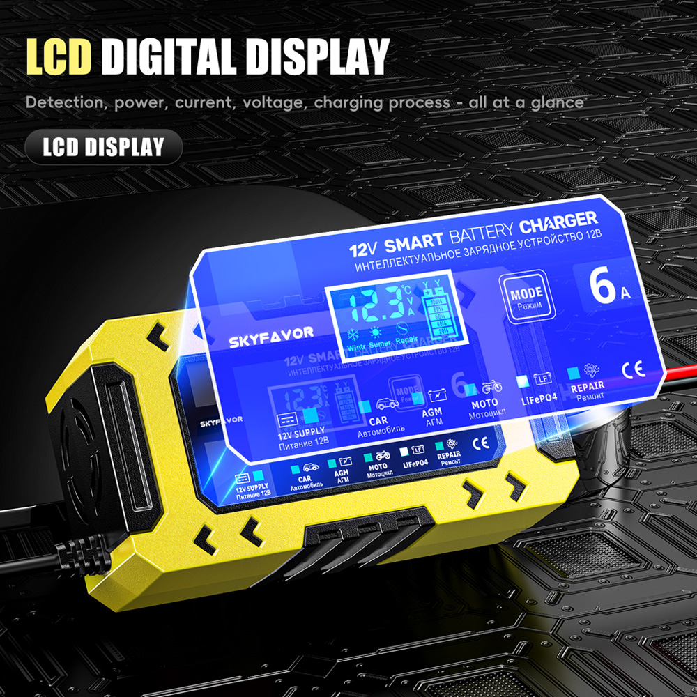 New Arrival 12V 6A Car Battery Charger 12V 6A Smart Multi-function Universal Power Supply and Lifpo4 Lead Acid Battery Charger