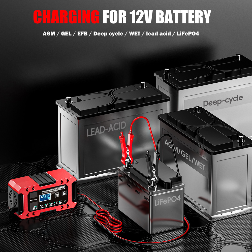 New Arrival 12V 6A Car Battery Charger 12V 6A Smart Multi-function Universal Power Supply and Lifpo4 Lead Acid Battery Charger