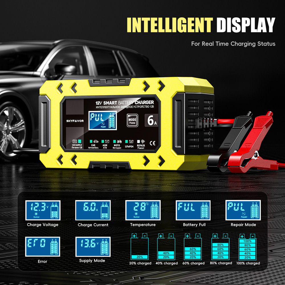 New Arrival 12V 6A Car Battery Charger 12V 6A Smart Multi-function Universal Power Supply and Lifpo4 Lead Acid Battery Charger