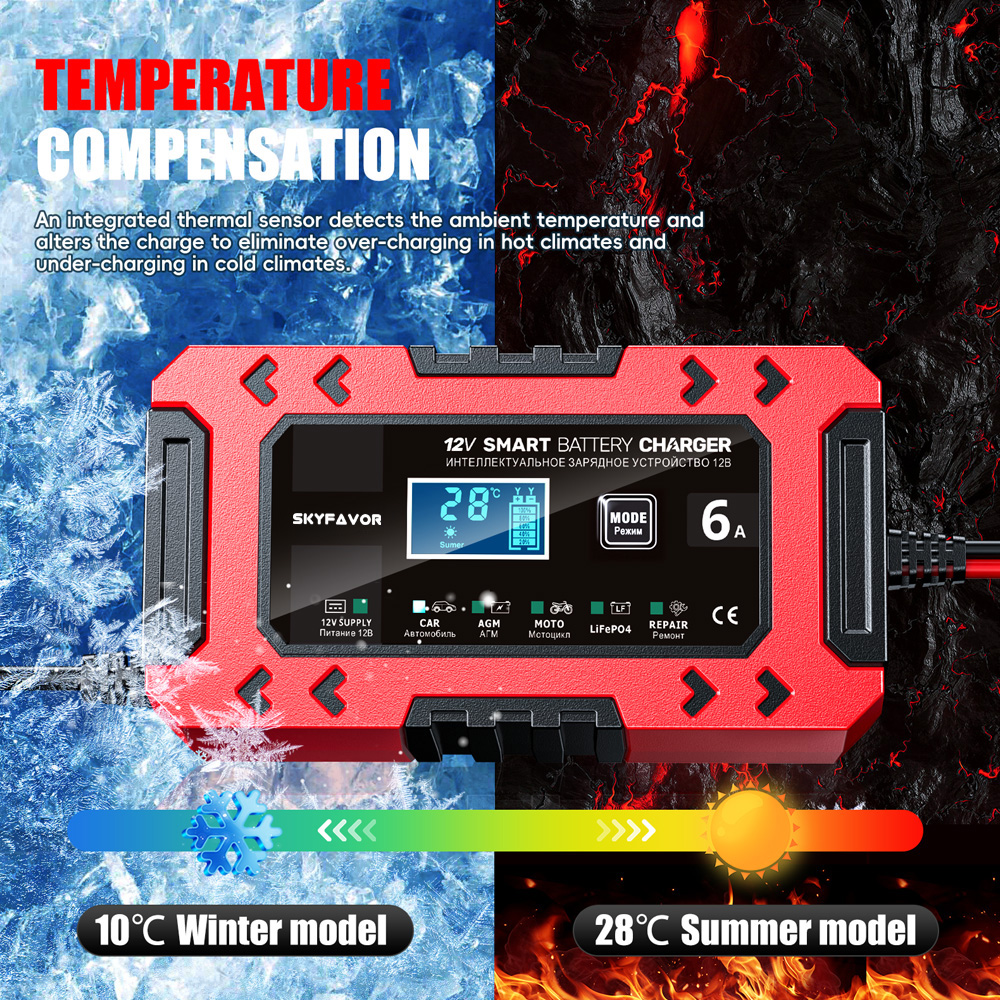 New Arrival 12V 6A Car Battery Charger 12V 6A Smart Multi-function Universal Power Supply and Lifpo4 Lead Acid Battery Charger