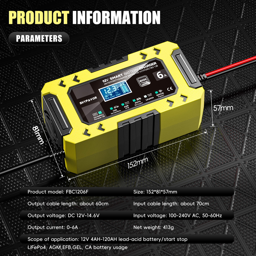New Arrival 12V 6A Car Battery Charger 12V 6A Smart Multi-function Universal Power Supply and Lifpo4 Lead Acid Battery Charger