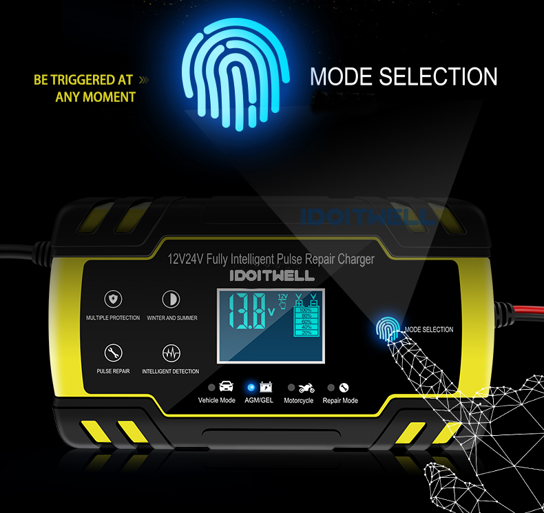 12v 24v Automatic Car Battery Charger AGM GEL WET Fast Charger 12V 8A 24V 4A Intelligent Pulse Repair Lead Acid Battery Charger