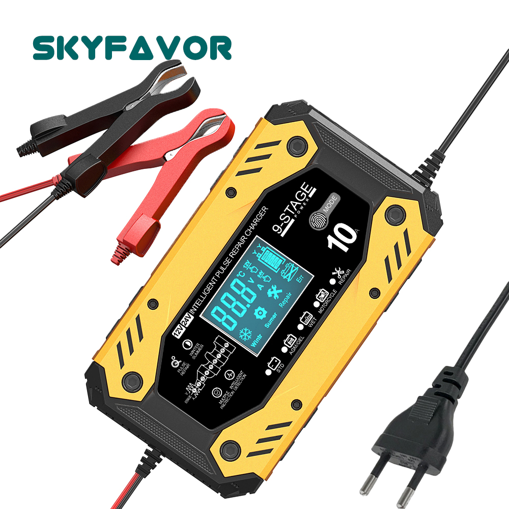 Smart Pulse Repair Car Battery Charger 12V 24V 12V 10A 24V 5A Intelligent Charging for AGM GEL Wet Lead Acid Battery Motorcycle