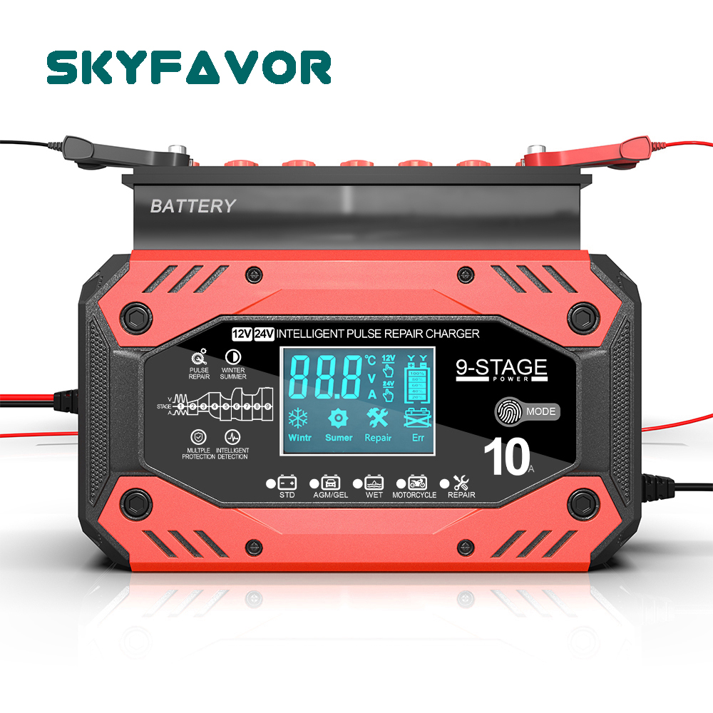 Smart Pulse Repair Car Battery Charger 12V 24V 12V 10A 24V 5A Intelligent Charging for AGM GEL Wet Lead Acid Battery Motorcycle
