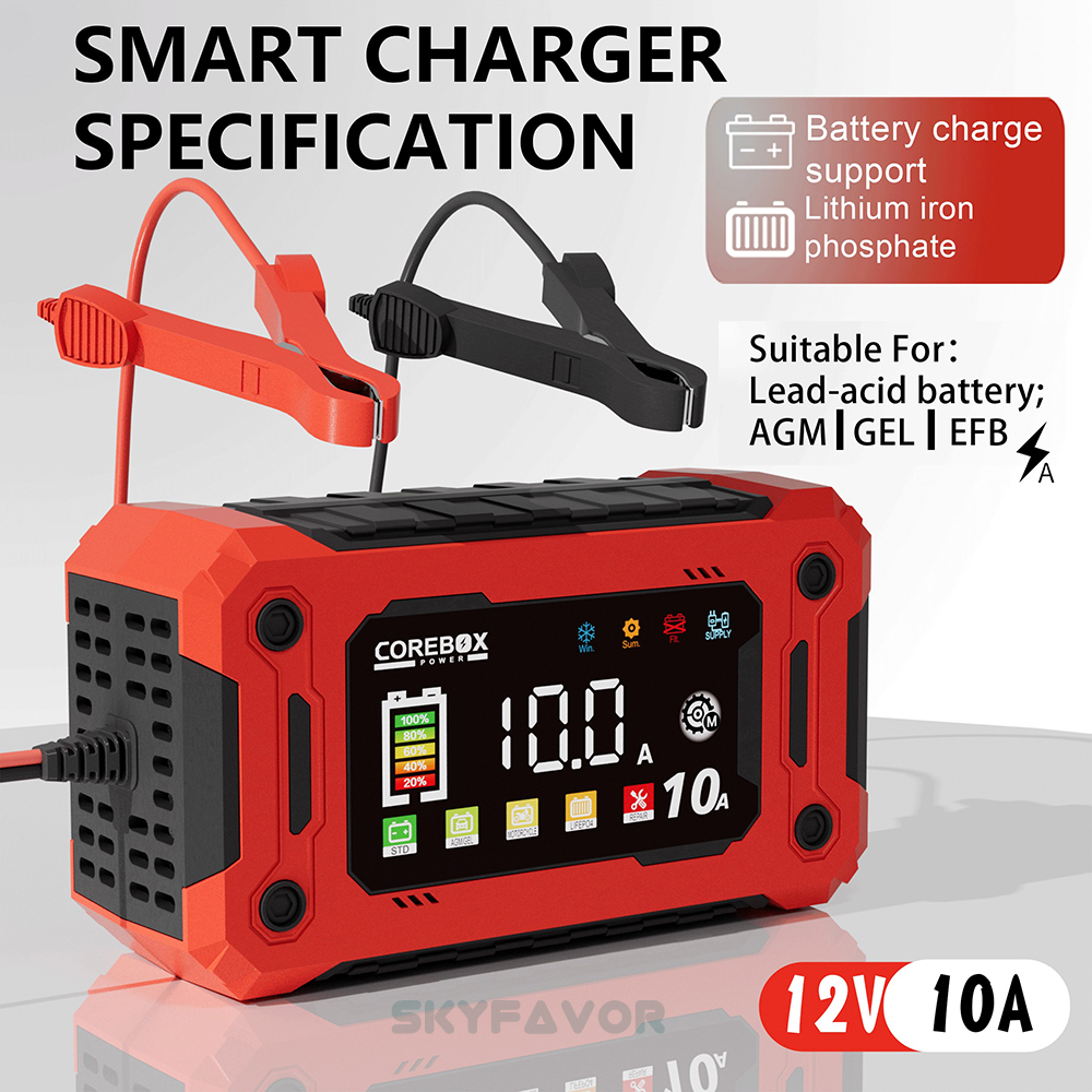 Hot Selling 12V 10A  Multi-Functional Car Battery Charger Automatic Universal for Lead-Acid LiFePO4 Power Supply Battery Charger