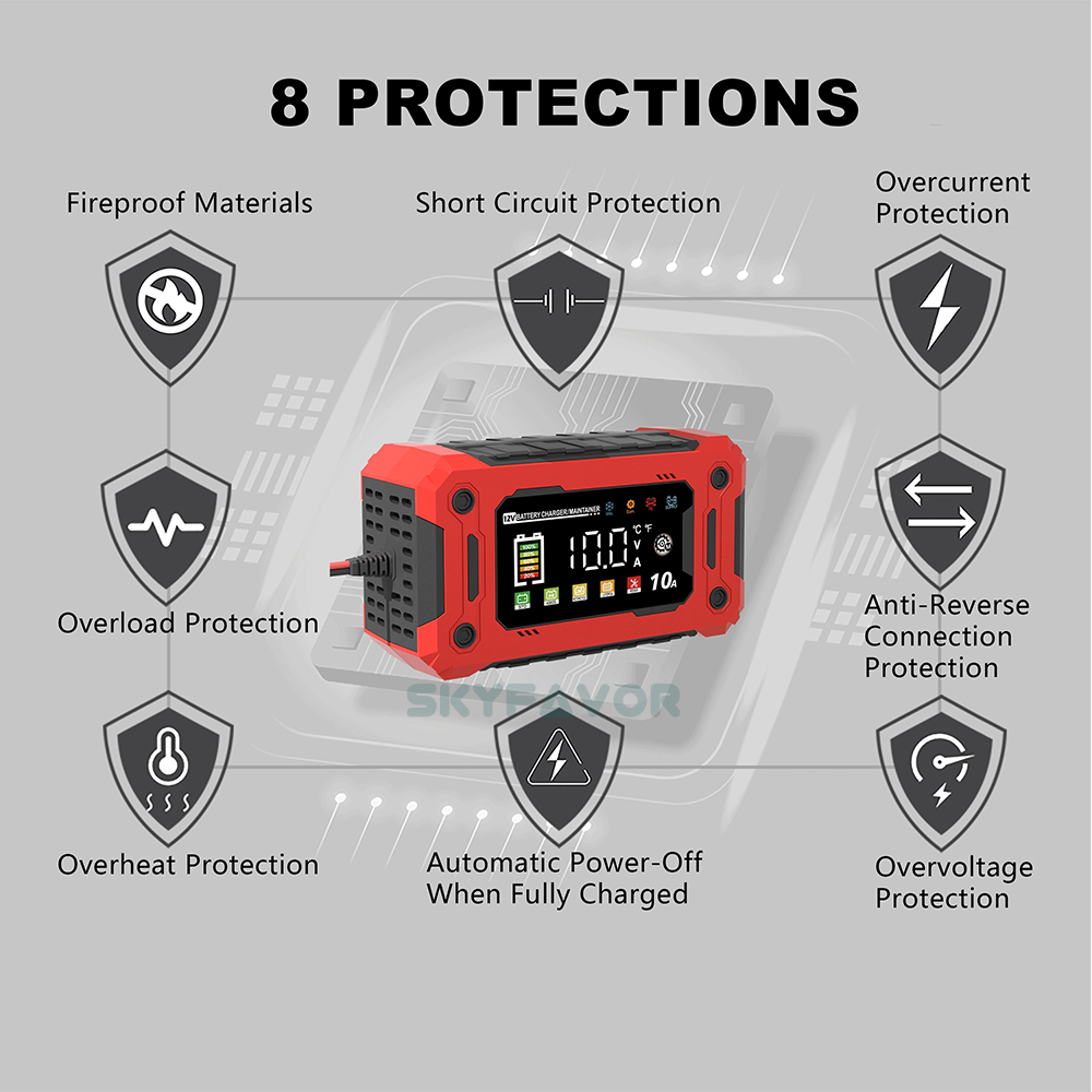 Hot Selling 12V 10A  Multi-Functional Car Battery Charger Automatic Universal for Lead-Acid LiFePO4 Power Supply Battery Charger