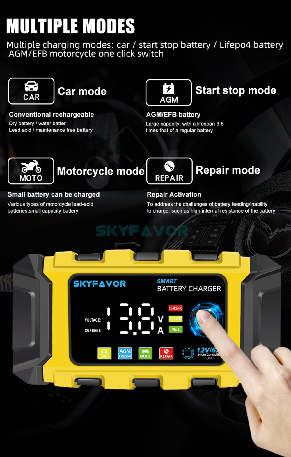 New Product12V 6A Automatic Car Battery Charger Automatic Maintenance Free Deep Cycle for Lead Acid 12V Motorcycle & Car Charger