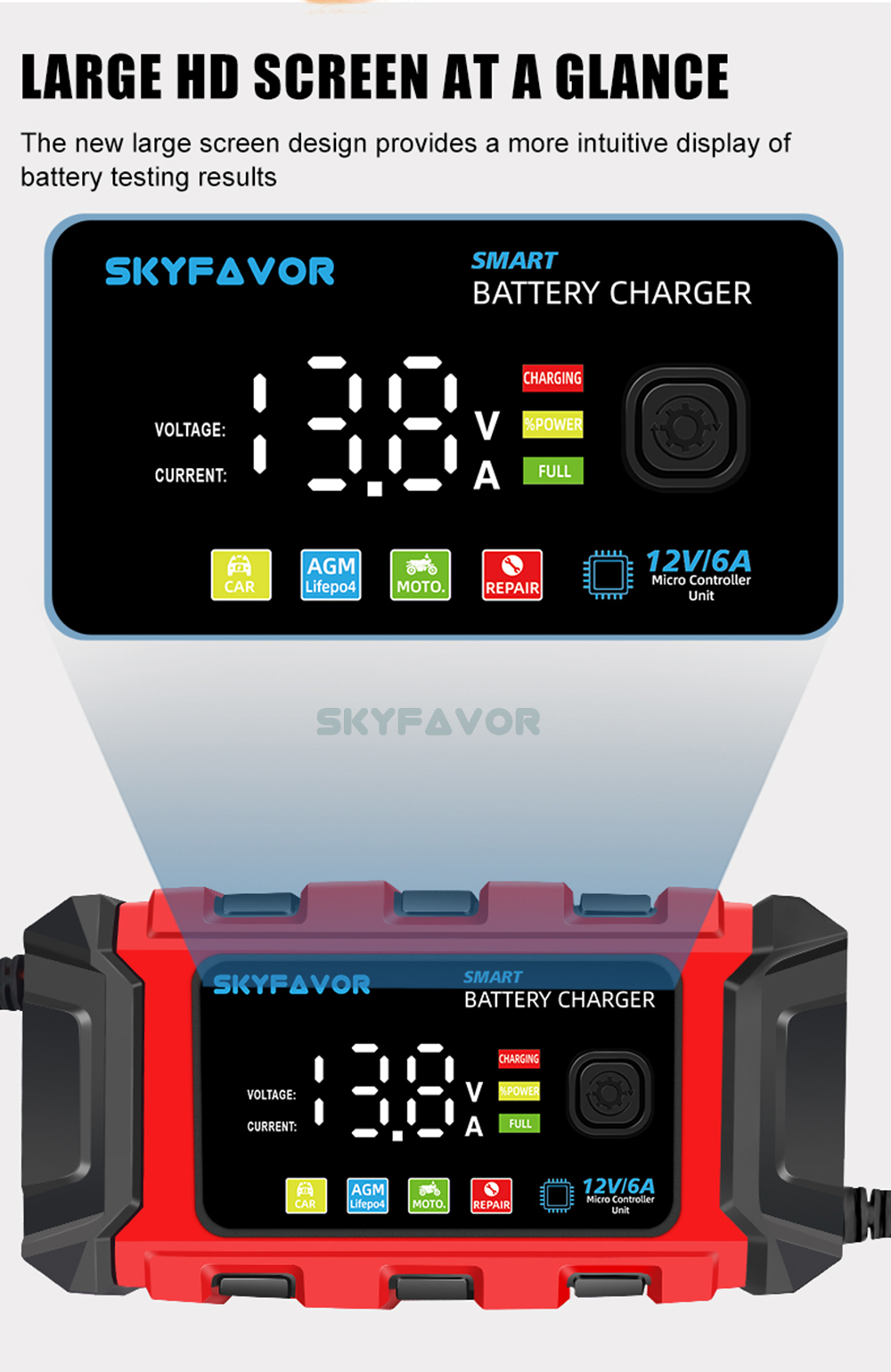 New Product12V 6A Automatic Car Battery Charger Automatic Maintenance Free Deep Cycle for Lead Acid 12V Motorcycle & Car Charger