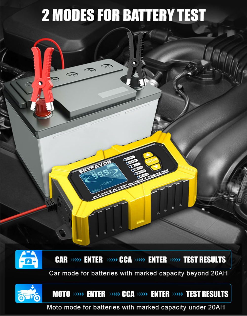 12V 6A Multi-Function Battery Charger & Analyzer CCA/Internal Resistance Tester Compatible with LiFePO4 Lead Acid Car Motorcycle