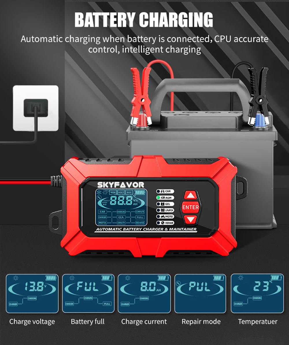 12V 6A Multi-Function Battery Charger & Analyzer CCA/Internal Resistance Tester Compatible with LiFePO4 Lead Acid Car Motorcycle