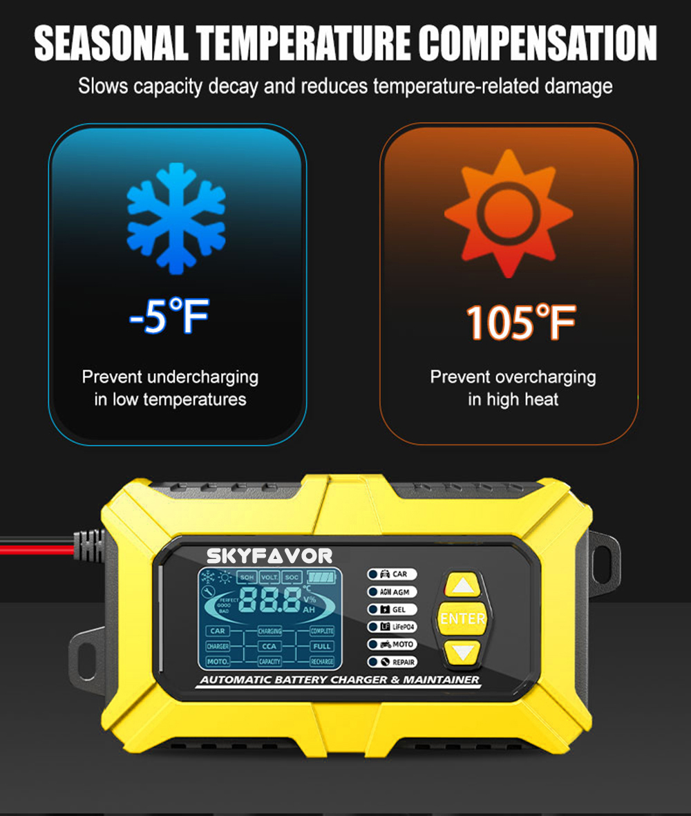 12V 6A Multi-Function Battery Charger & Analyzer CCA/Internal Resistance Tester Compatible with LiFePO4 Lead Acid Car Motorcycle