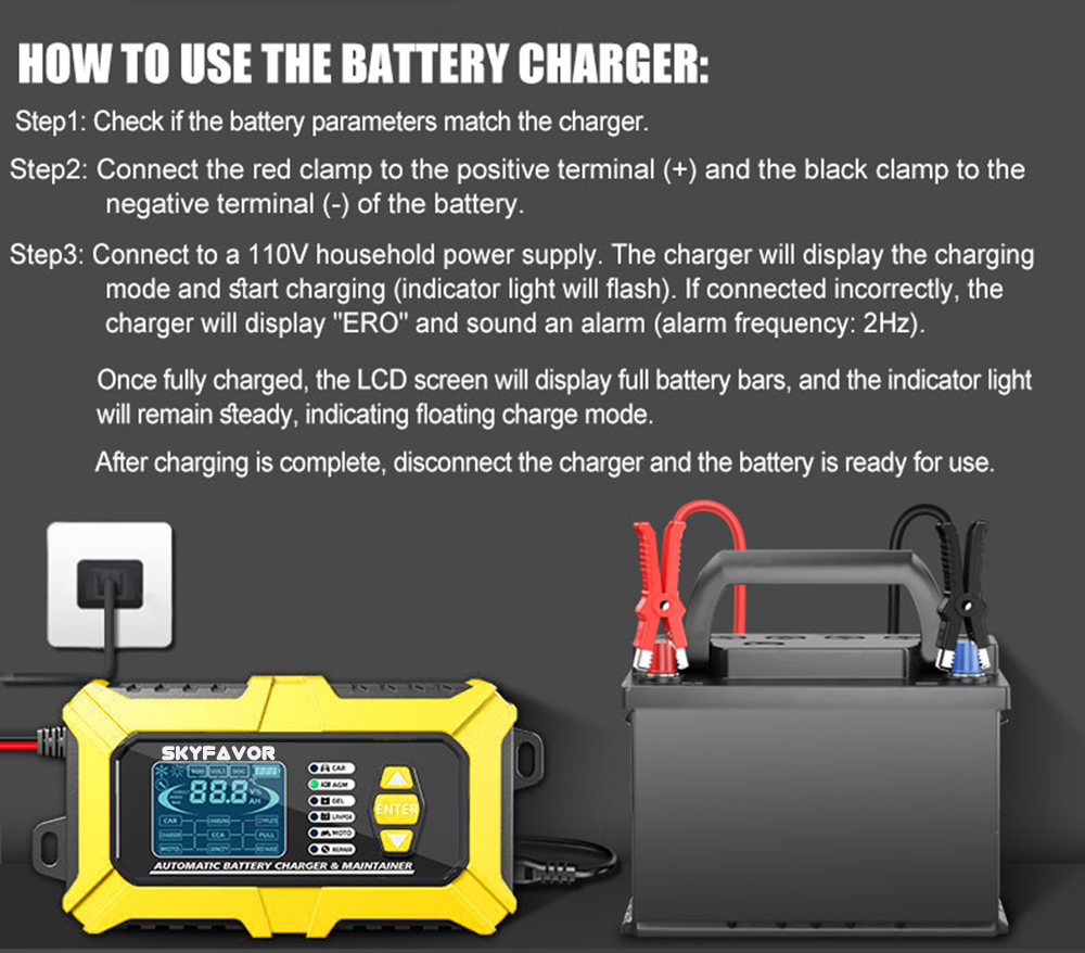 12V 6A Multi-Function Battery Charger & Analyzer CCA/Internal Resistance Tester Compatible with LiFePO4 Lead Acid Car Motorcycle