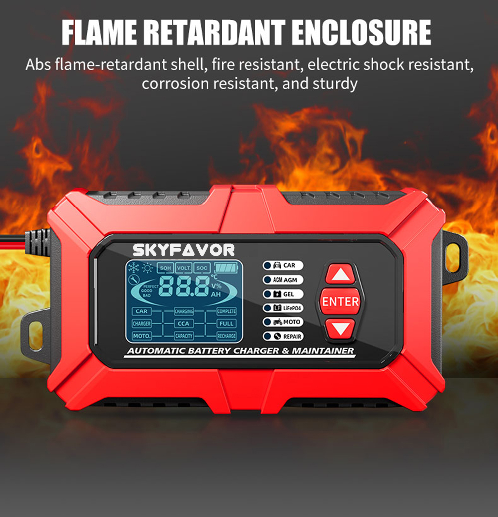 12V 6A Multi-Function Battery Charger & Analyzer CCA/Internal Resistance Tester Compatible with LiFePO4 Lead Acid Car Motorcycle